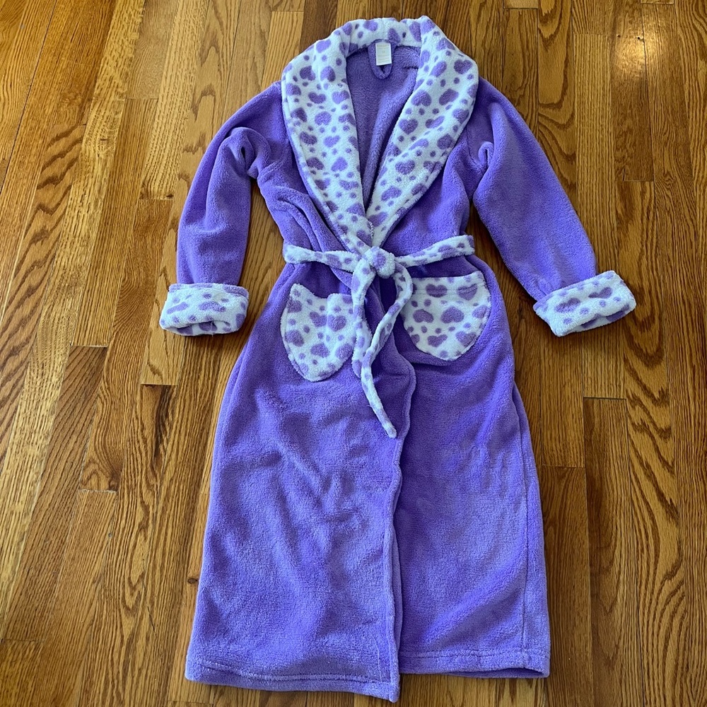 Sonoma Girls' Purple Plush Robe with Heart Trim